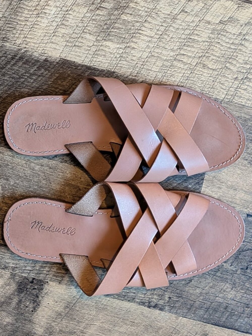 Madewell The Boardwalk Woven Slide Sandals Leather